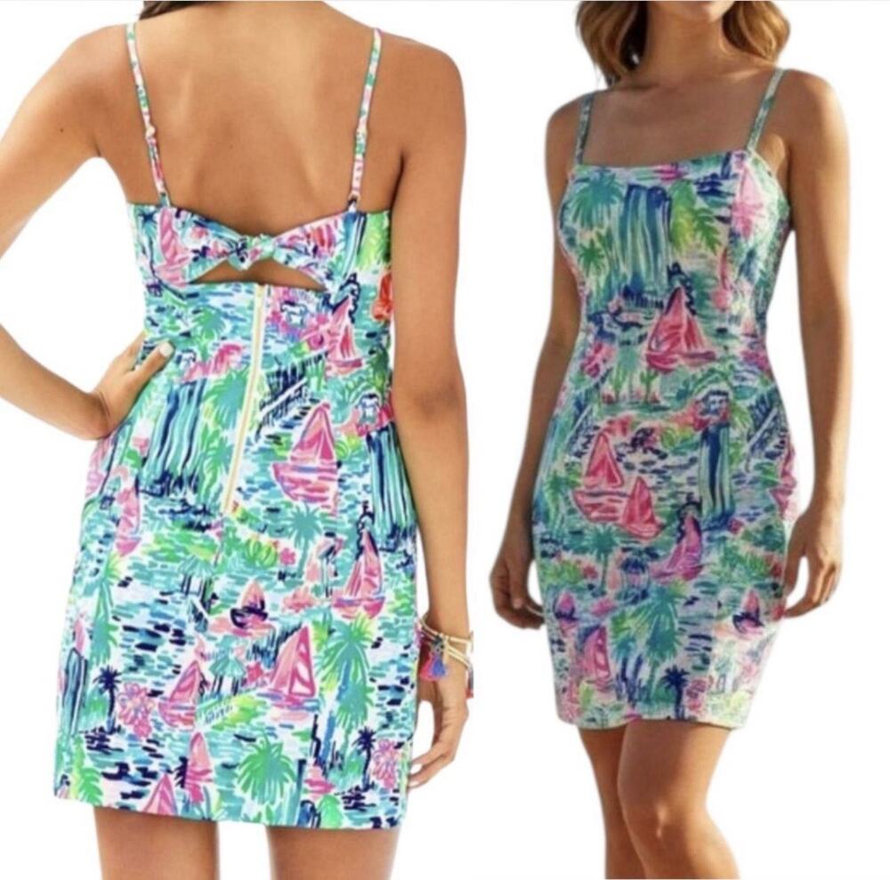 Lilly Pulitzer Size 14 Shelli Stretch Multi Built In Bra Dress Tropical Rare